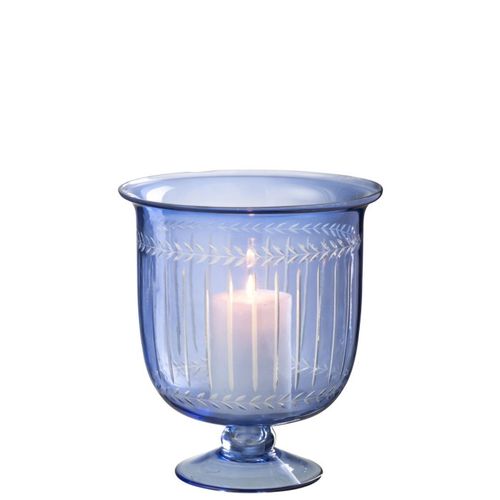 Photophore Sur Pied En Verre "tarifa" 24cm Bleu