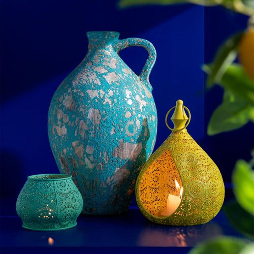 Vase Carafe Antique En Argile "mack" 43cm Bleu Azur