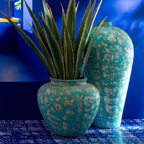 Pot Antique Rond En Ciment "mack" 60cm Bleu Azur