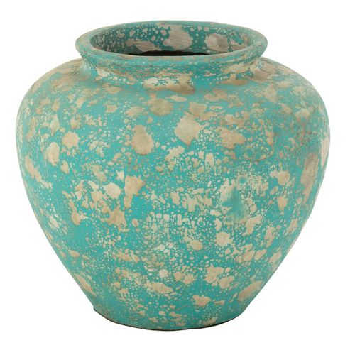 Pot Antique Rond En Ciment "mack" 60cm Bleu Azur