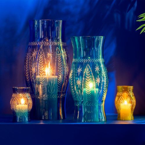 Photophore En Verre "tarifa" 50cm Bleu