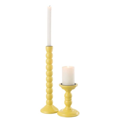 Bougeoir Haltère En Bois "waldo" 17cm Jaune