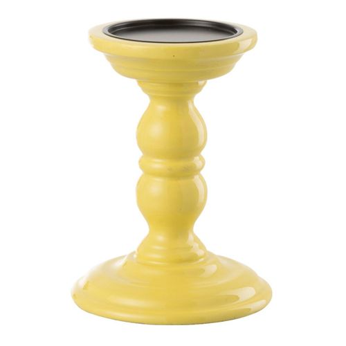 Bougeoir Haltère En Bois "waldo" 17cm Jaune
