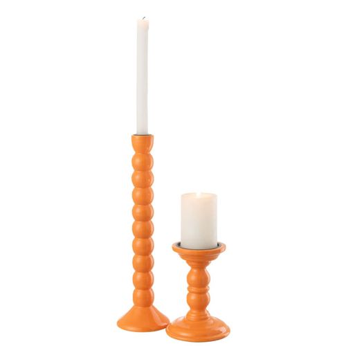 Bougeoir Haltère En Bois "waldo" 17cm Orange