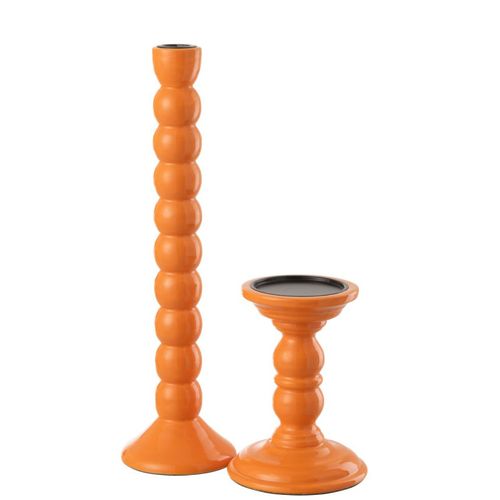 Bougeoir Haltère En Bois "waldo" 17cm Orange