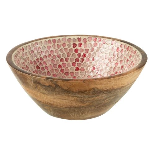 Saladier Mosaïque Cœur En Bois "freddy" 24cm Rose