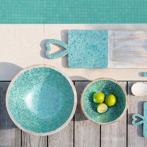 Saladier Mosaïque En Bois "freddy" 24cm Vert