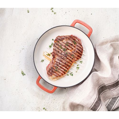 Poele à Grill - Fontestic - Fonte Émaillée - Ø28 Cm - Tous Feux Dont Induction - Rouille