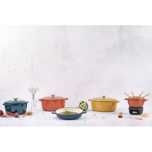 Poele à Grill - Fontestic - Fonte Émaillée - Ø28 Cm - Tous Feux Dont Induction - Ambre