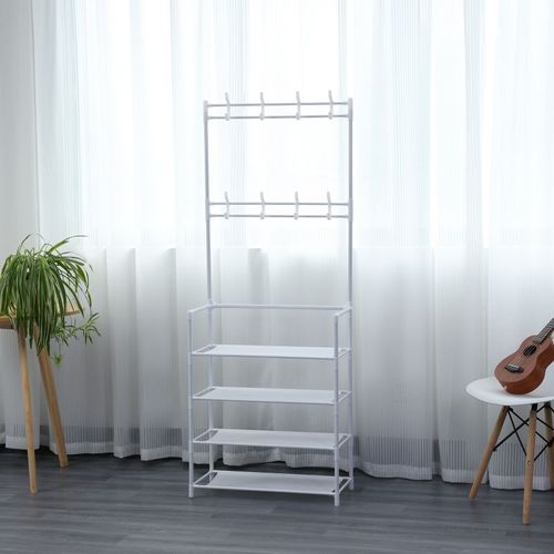 Porte-manteaux D'entrée Avec Étagère à Chaussure à 4 Niveaux  Hg03404