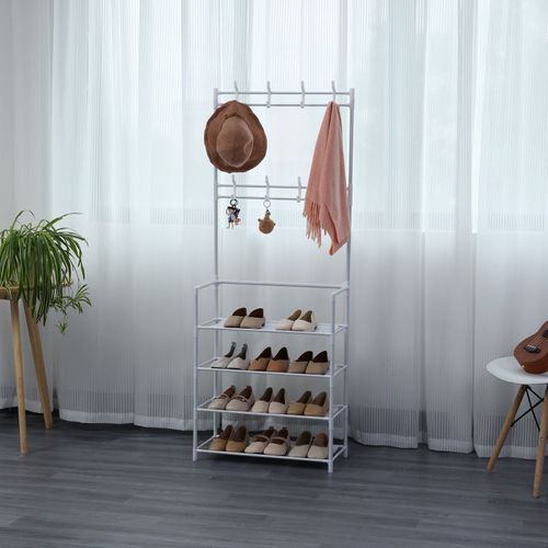 Porte-manteaux D'entrée Avec Étagère à Chaussure à 4 Niveaux  Hg03404