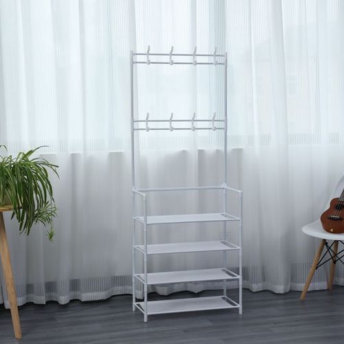 Porte-manteaux D'entrée Avec Étagère à Chaussure à 4 Niveaux  Hg03404