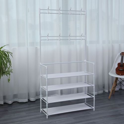 Porte-manteaux D'entrée Avec Étagère à Chaussure à 4 Niveaux  Hg03411
