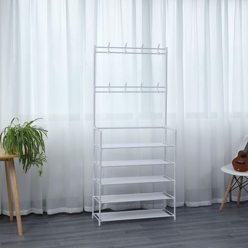 Porte-manteaux D'entrée Avec Étagère à Chassures à 5 Niveaux Blanc  Hg03428