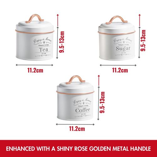 Set De Boîtes De Conserve Vintage 3 Pièces Blanc Bordure Or Rose  Hg04432