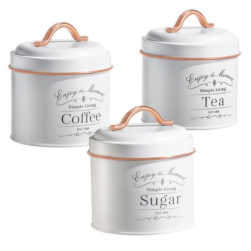 Set De Boîtes De Conserve Vintage 3 Pièces Blanc Bordure Or Rose  Hg04432