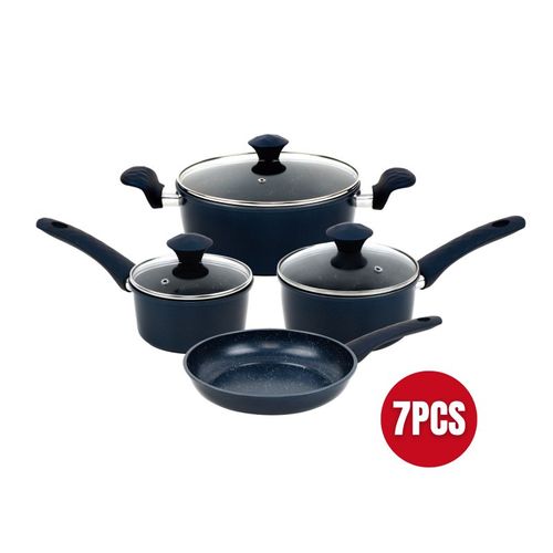 Batterie De Cuisine Forgée Revêtement En Marbre Bleu 7 Pièces  Hg04685-blu