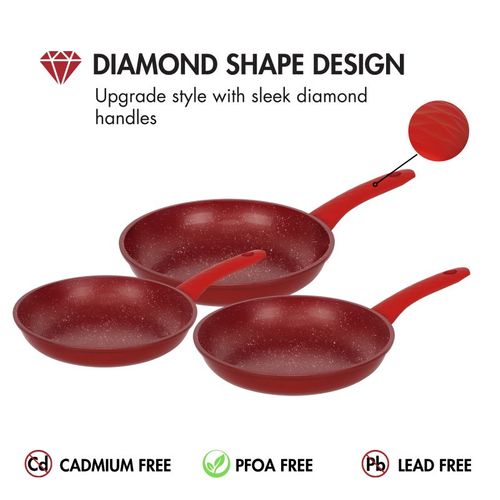 Ensemble De Poêles à Frire Forgées Revêtement En Marbre Rouge 3 Pièces  Hg04807-red