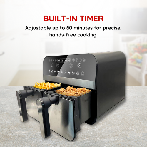 Friteuse à Air Chaud Airfryer Numérique Double Panier 2400w Acier Inoxydable 9l  Cn-afd45ns