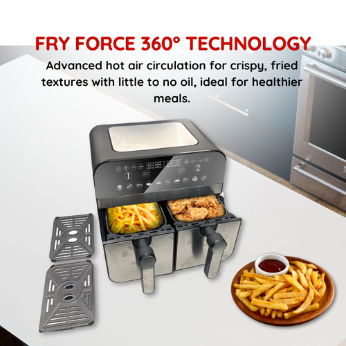 Friteuse à Air Chaud Airfryer Numérique Double Panier 2400w Acier Inoxydable 9l  Cn-afd45ns
