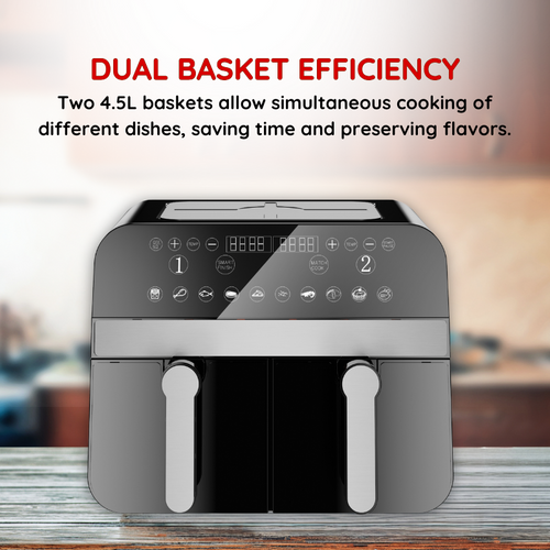 Friteuse à Air Chaud Airfryer Numérique Double Panier Noire 2400w 9l  Cnafd45nb