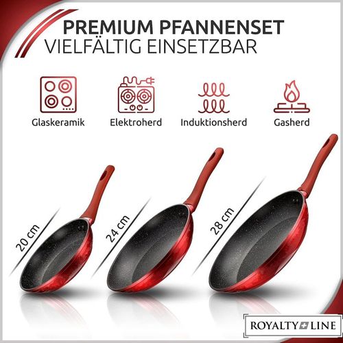 Set 3 Poêles Revêtement Marbre Rouge Royaltyline Rlfm3-red