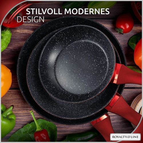 Set 3 Poêles Revêtement Marbre Rouge Royaltyline Rlfm3-red