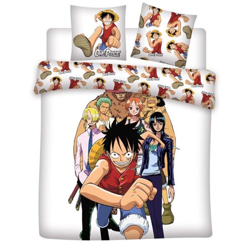 Parure De Lit Réversible One Piece Tous Les Personnages Fond Blanc - 240 Cm X 220 Cm
