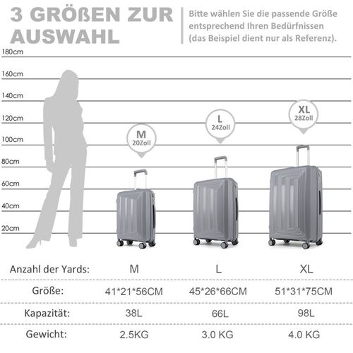 Set 3 Valises 36-67-98 Litres Abs Avec 4 Roulettes Argenté  Rllts18747-sil