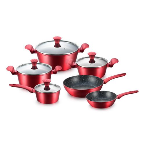 Ensemble De Cuisine 10 Pièces Induction Rouge Métallique  Rlfd10m-red