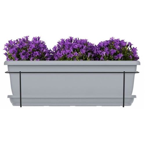 Kit Jardinière Avec Support En Métal Et Plateau - Garden Id Relax - Gris Pierre - 50 Cm