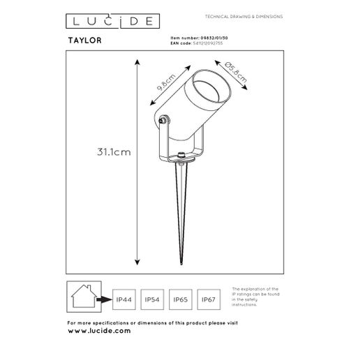 Taylor Spot De Jardin - Noir - 1xgu10