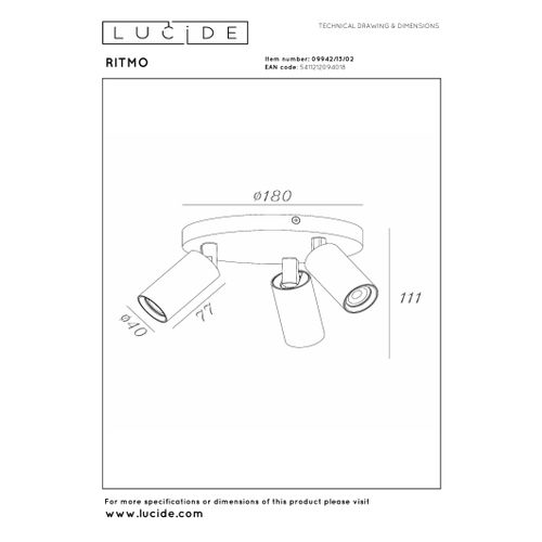 Ritmo Spot Plafond - Or Mat / Laiton - 3xgu10 (mr11)
