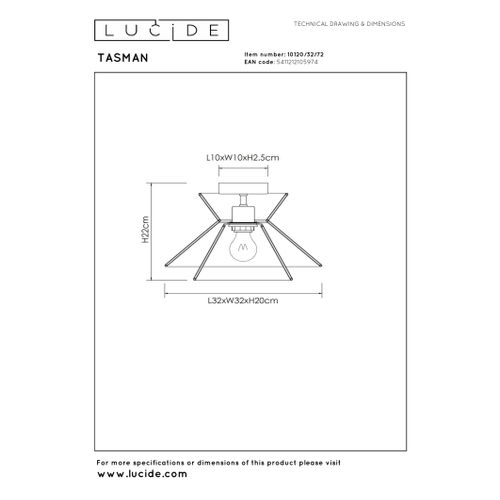 Tasman Plafonnier - Naturel - 1xe27