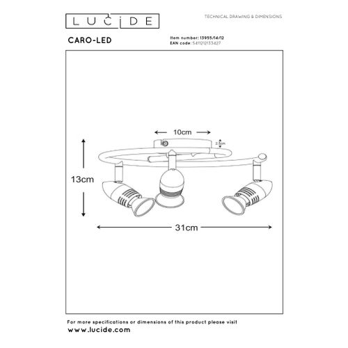 Caro-led Spot Plafond - Chrome Dépoli - 3xgu10