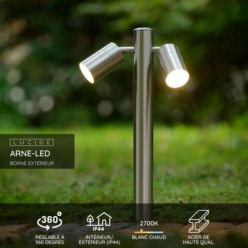 Arne-led Borne Extérieur - Chrome Dépoli - 2xgu10