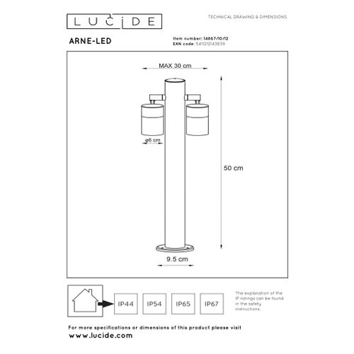 Arne-led Borne Extérieur - Chrome Dépoli - 2xgu10