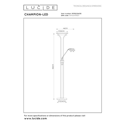 Champion-led Lampadaire / Lampe De Lecture - Noir - LED Intégré