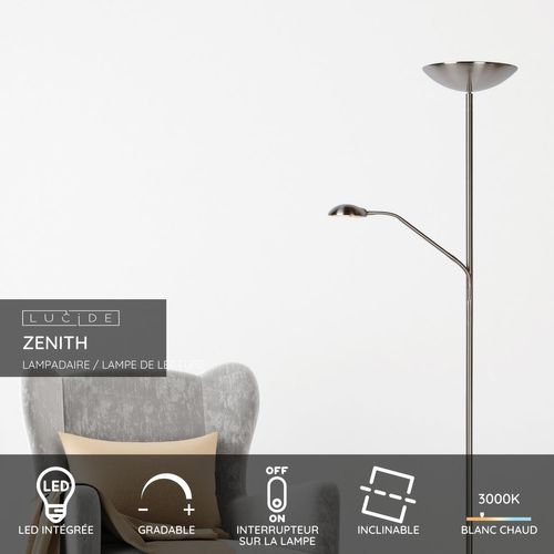 Zenith Lampadaire / Lampe De Lecture - Chrome Dépoli - LED Intégré
