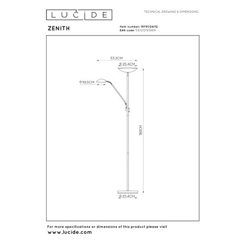 Zenith Lampadaire / Lampe De Lecture - Chrome Dépoli - LED Intégré
