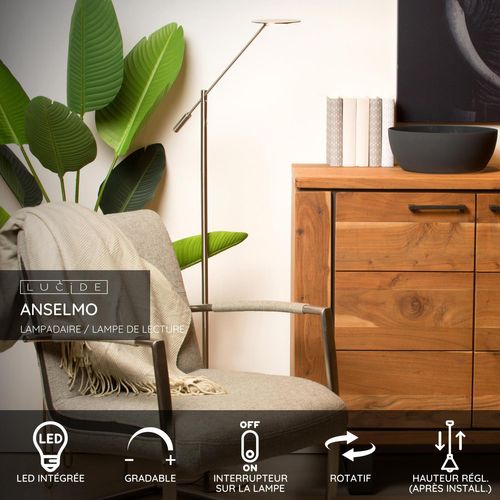 Anselmo Lampadaire / Lampe De Lecture - Chrome Dépoli - LED Intégré
