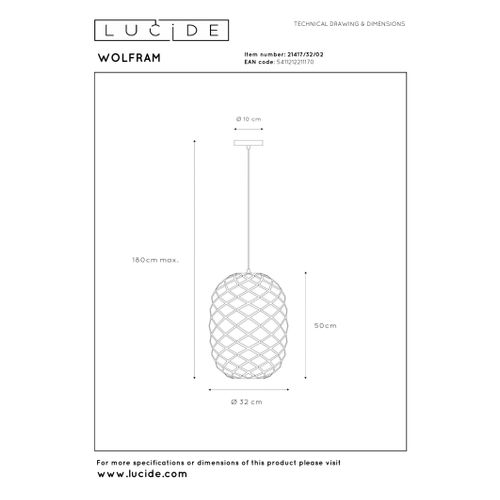 Wolfram Suspension - Or Mat / Laiton - 1xe27