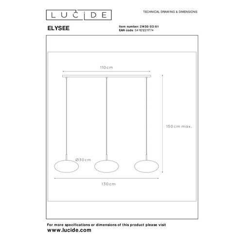 Elysee Suspension - Opalin - 3xe27
