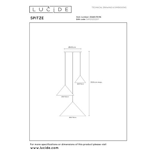 Spitze Suspension - Gris - 3xe27