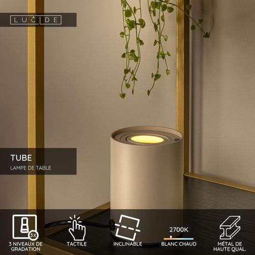Tube Lampe De Table - Taupe - 1xgu10