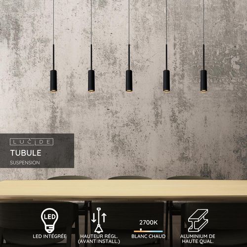 Tubule Suspension - Noir - LED Intégré