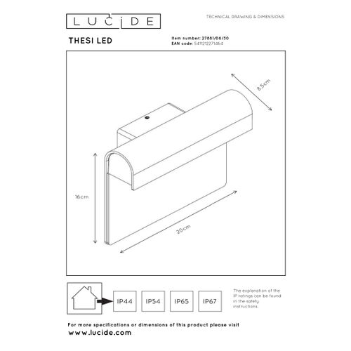 Thesi LED Applique Murale - Noir - LED Intégré