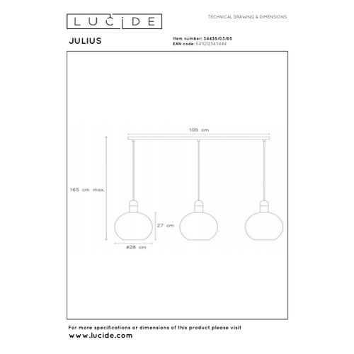 Julius Suspension - Fumé - 3xe27
