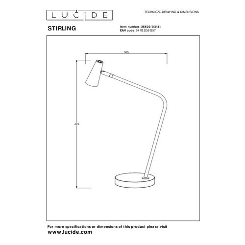 Stirling Lampe De Bureau - Blanc - LED Intégré