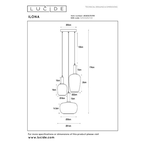Ilona Suspension - Noir - 3xe27